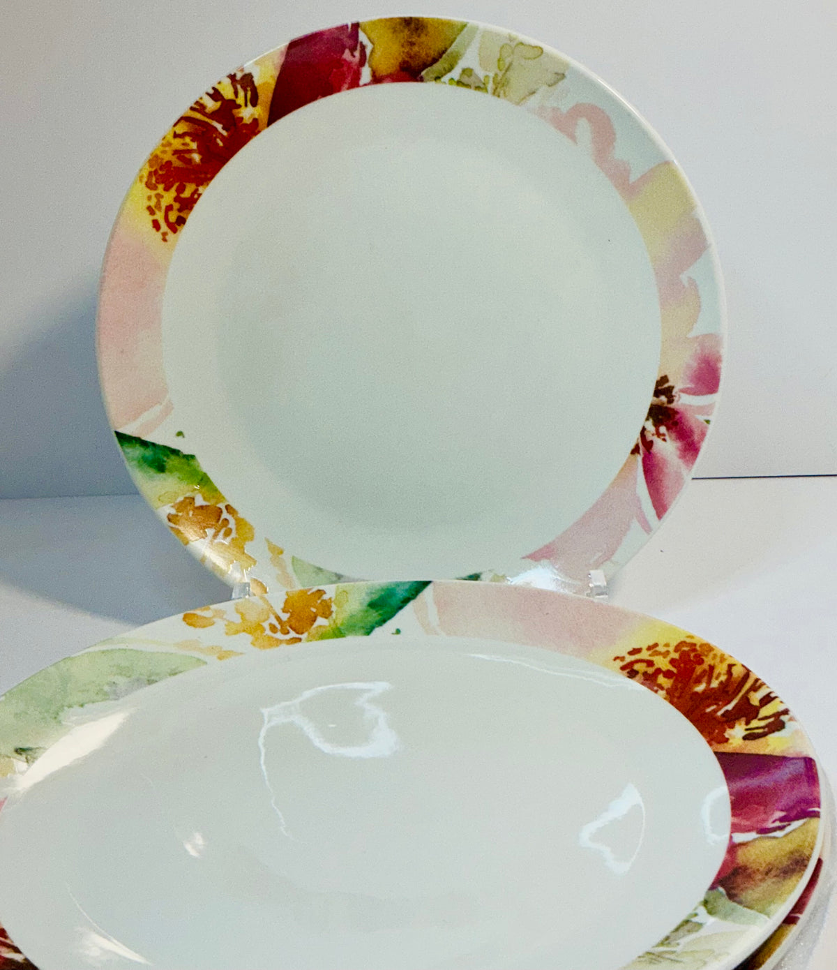 Godinger Claro Watercolor 9” Dinner Plate Set of 4 Fine Porcelain Floral