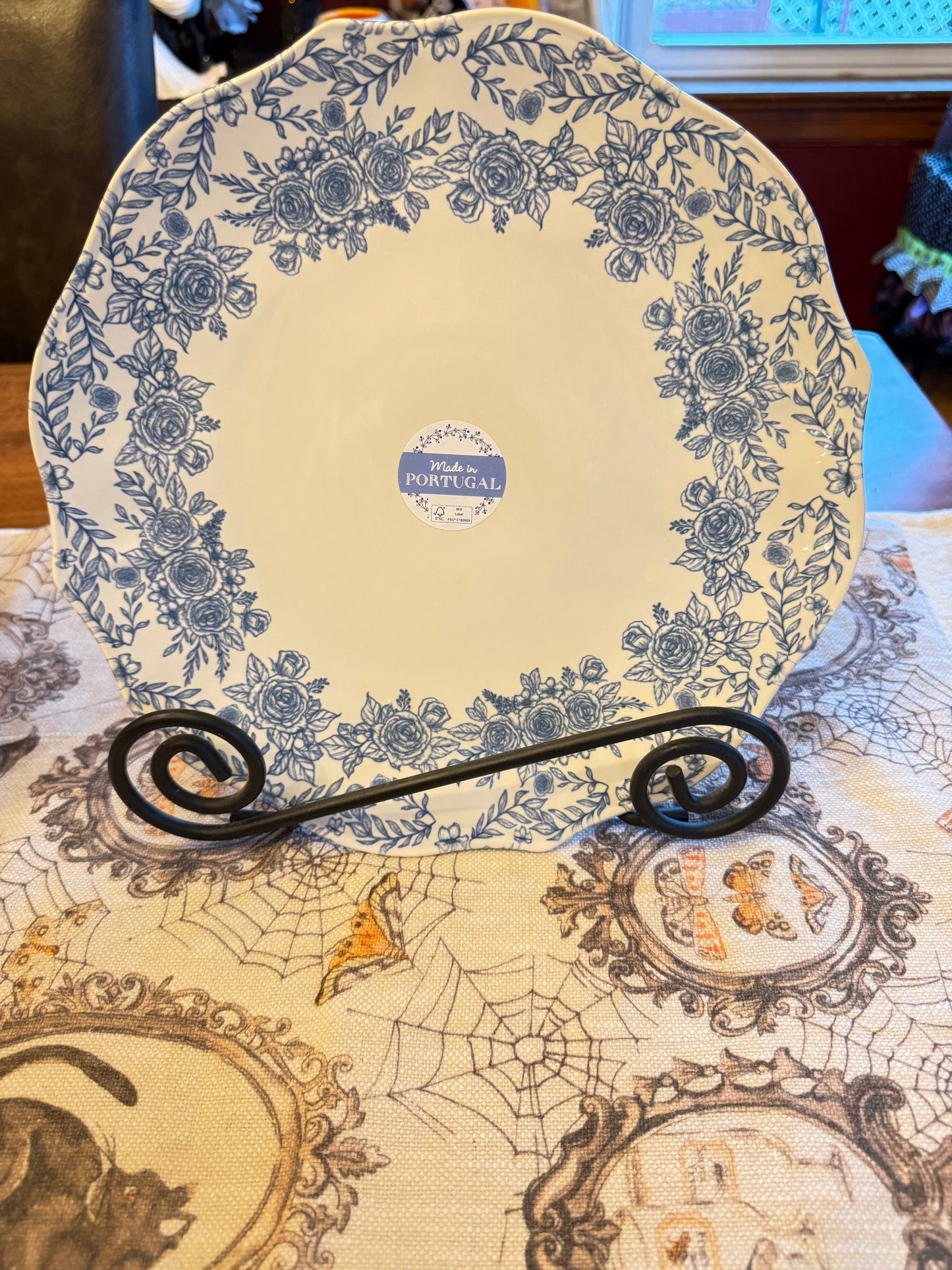 Made in Portugal Blue Floral Dinner Plate 11" - Portuguese Pottery