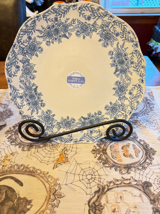 Made in Portugal Blue Floral Dinner Plate 11" - Portuguese Pottery