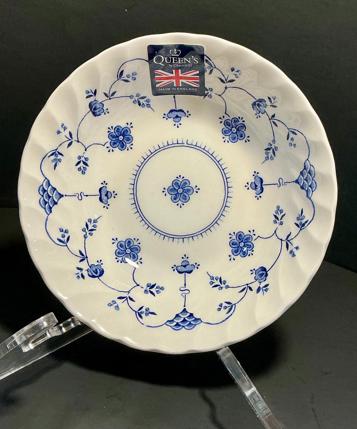 Queen’s Finlandia by Myofin/Churchill in staffordshier England from the  Georgian collection  Blue & White Floral 9.5”x2.5” Serving Bowl