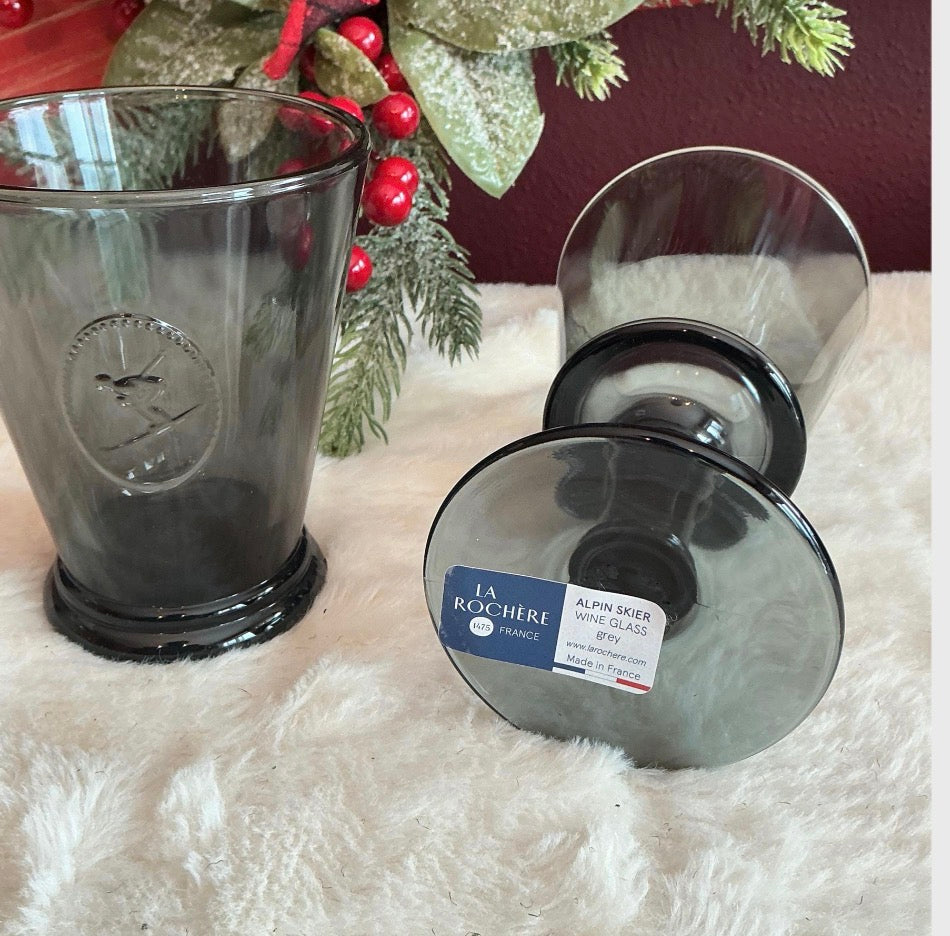 New Set of 2 La Rochère  Alpine Ski wine glasses