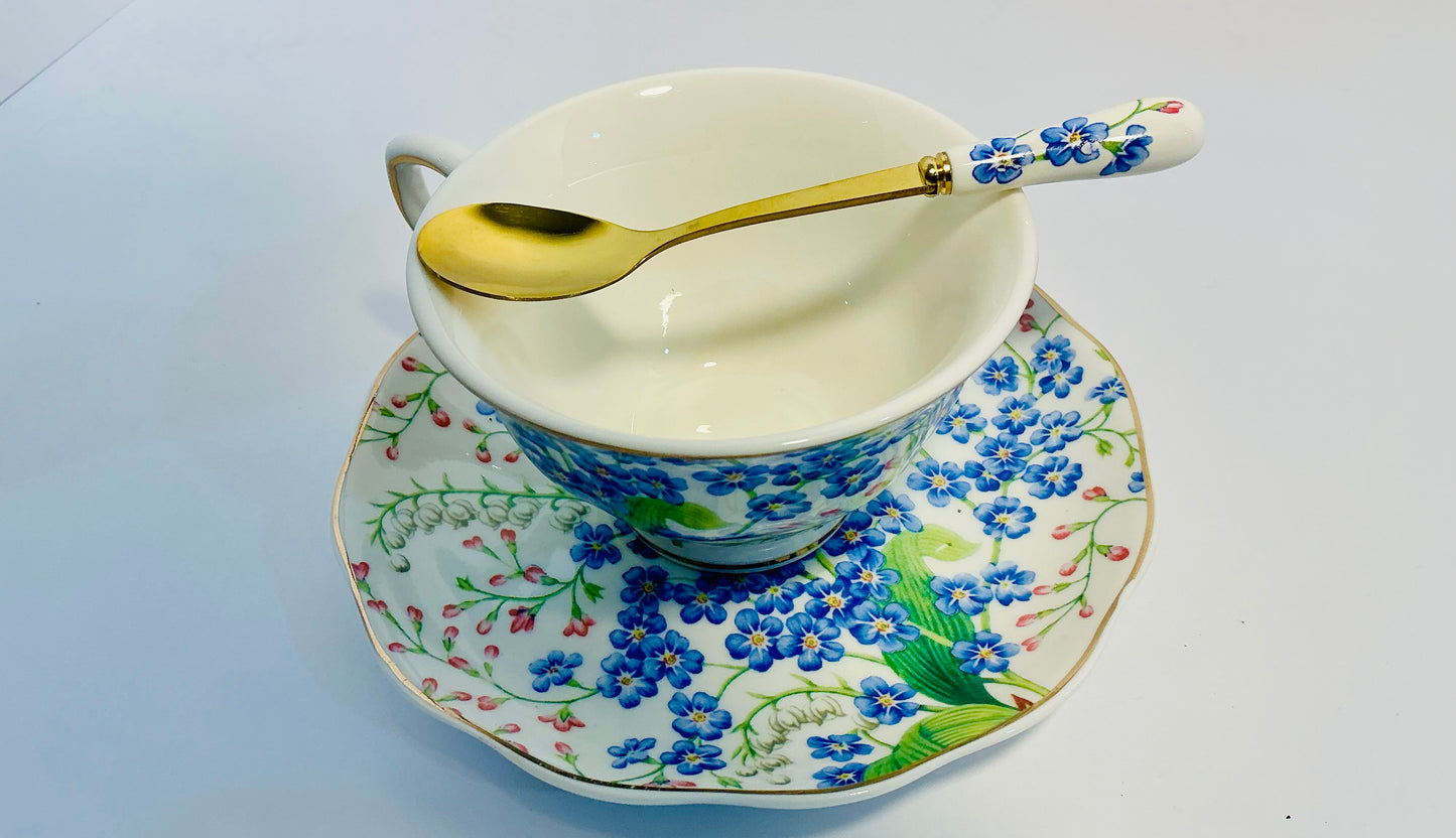 Grace’s Teaware Fine Porcelain 7 pcs Set Blue,Pink Floral