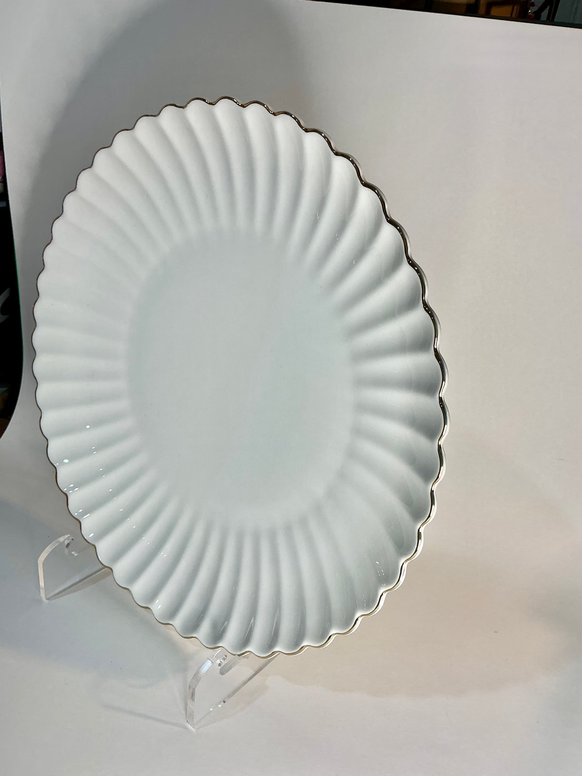Grace’s Teaware White Ruffle Gold Trim Dinner Plate 10”