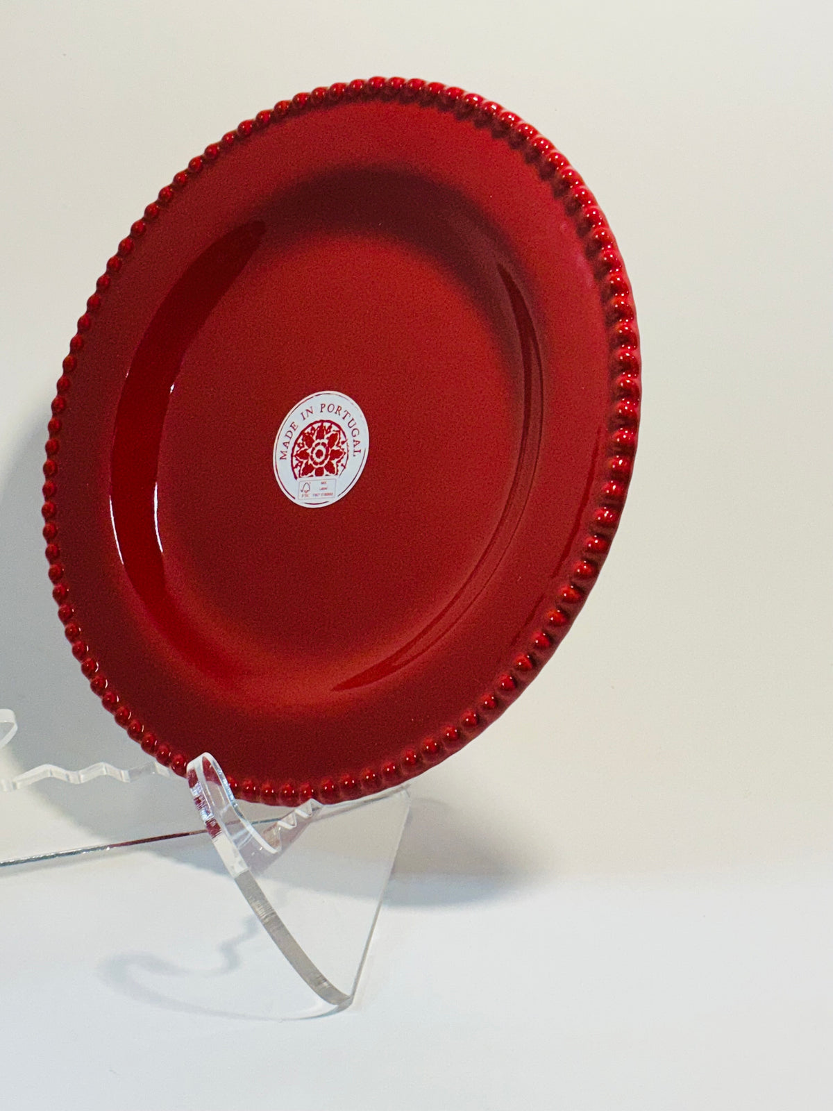 Matceramica Portugal Red Salad platter 9” Ceramic Beaded Edge Made in Portugal