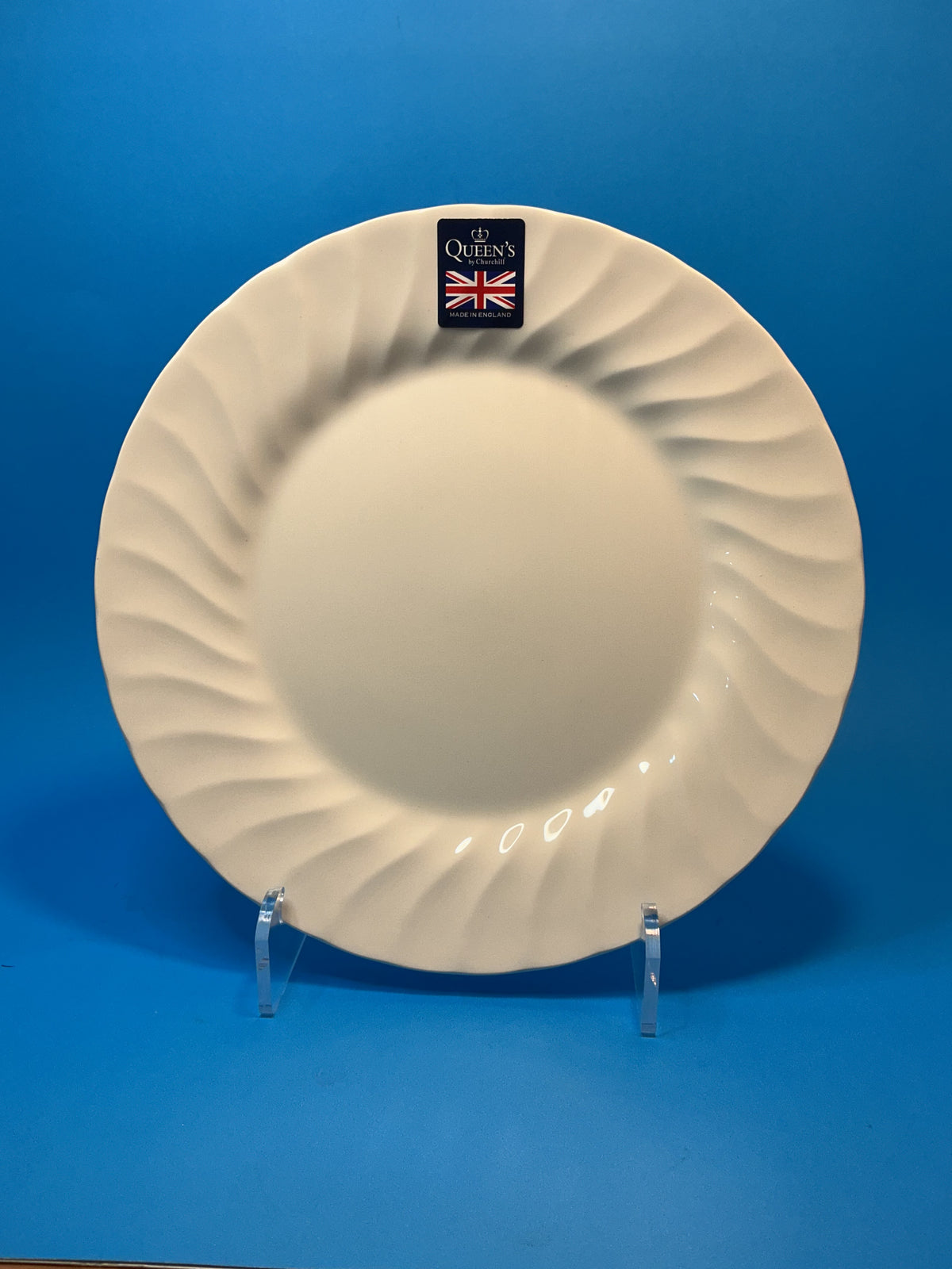 Queen’s by Churchill Dinner Plate 10” Chelsea white featuring an embossed swirl pattern , made in England