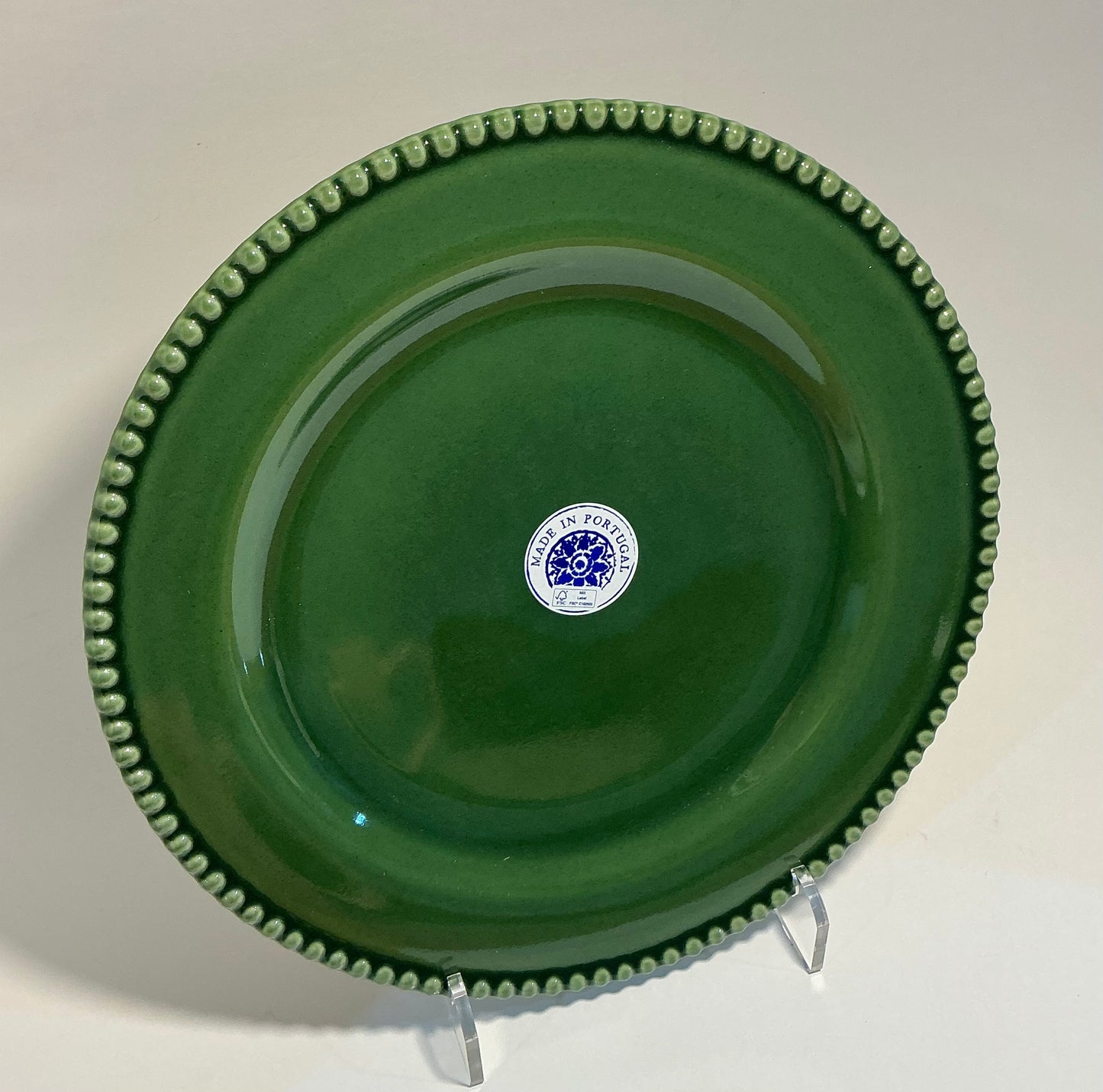 Matceramica Perola green ceramic Dinner Plate with beaded edges 11”Made in Portugal