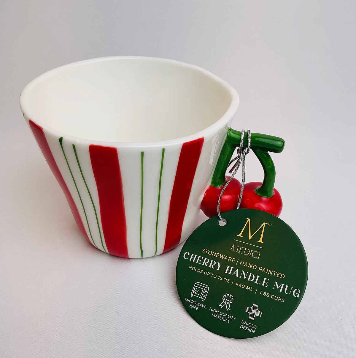 Medici Hand-Painted Mug with a Cherry handle, beautiful and elegant