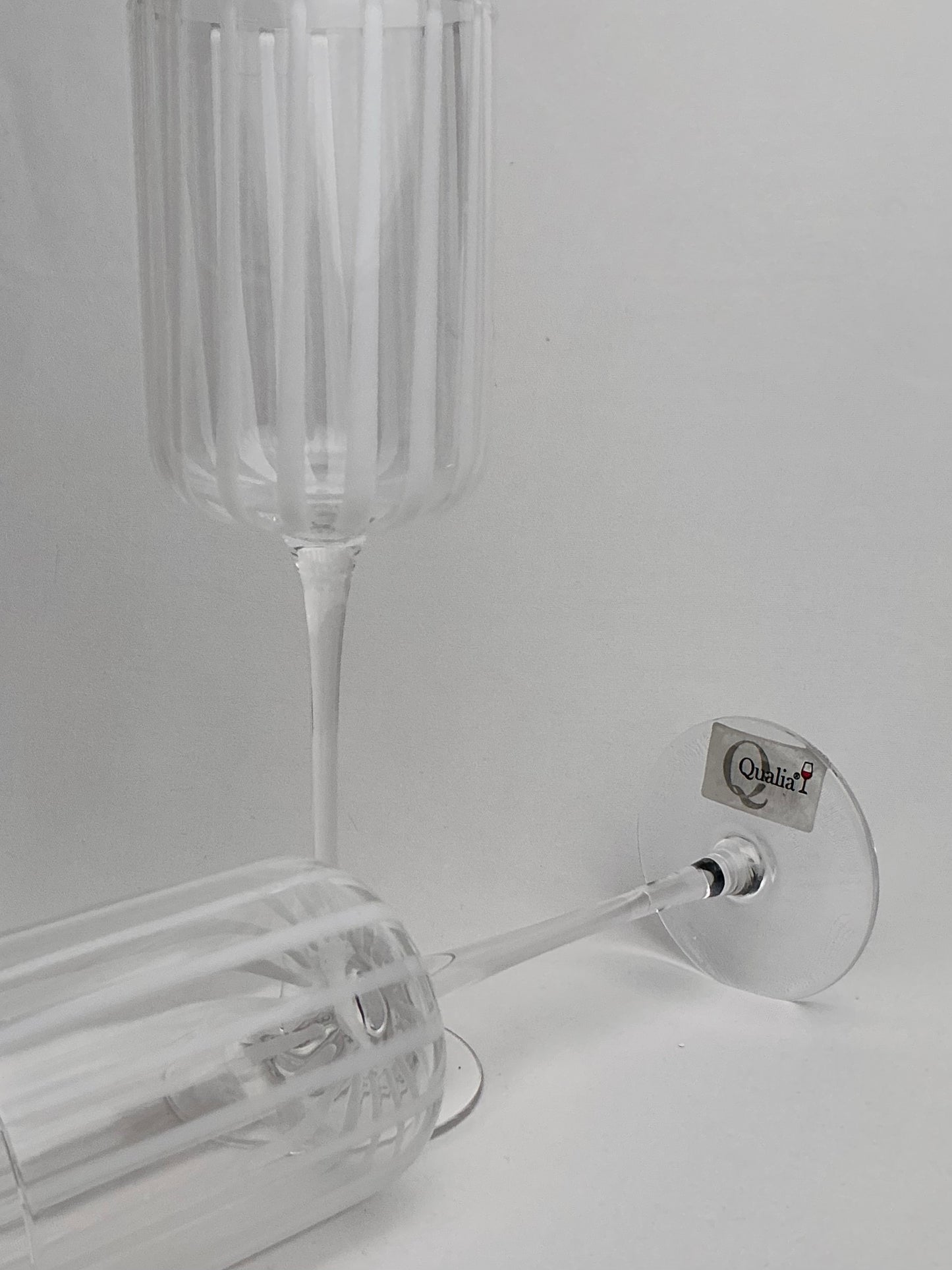 Qualia Glass Blue Striped “Posh” Wine Glasses-Set of 2- Hand-Blown Crystal 9”H