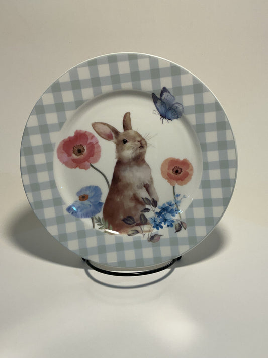 Grace’s Teaware Meadow Bunny Blue Gingham Dessert/Salad plate