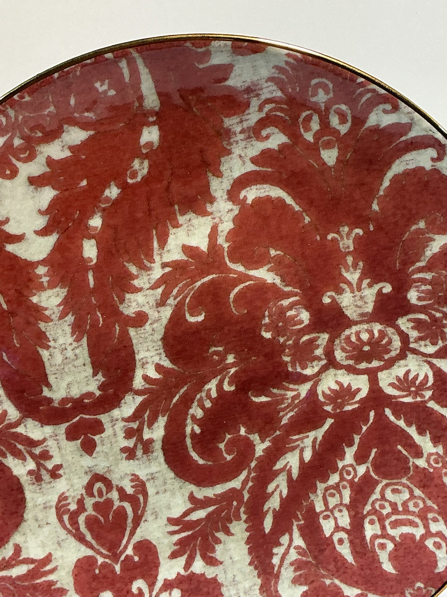 Pottery Barn Stella Damask Stoneware 8.7” Salad Plate with Gold Trim Blush red