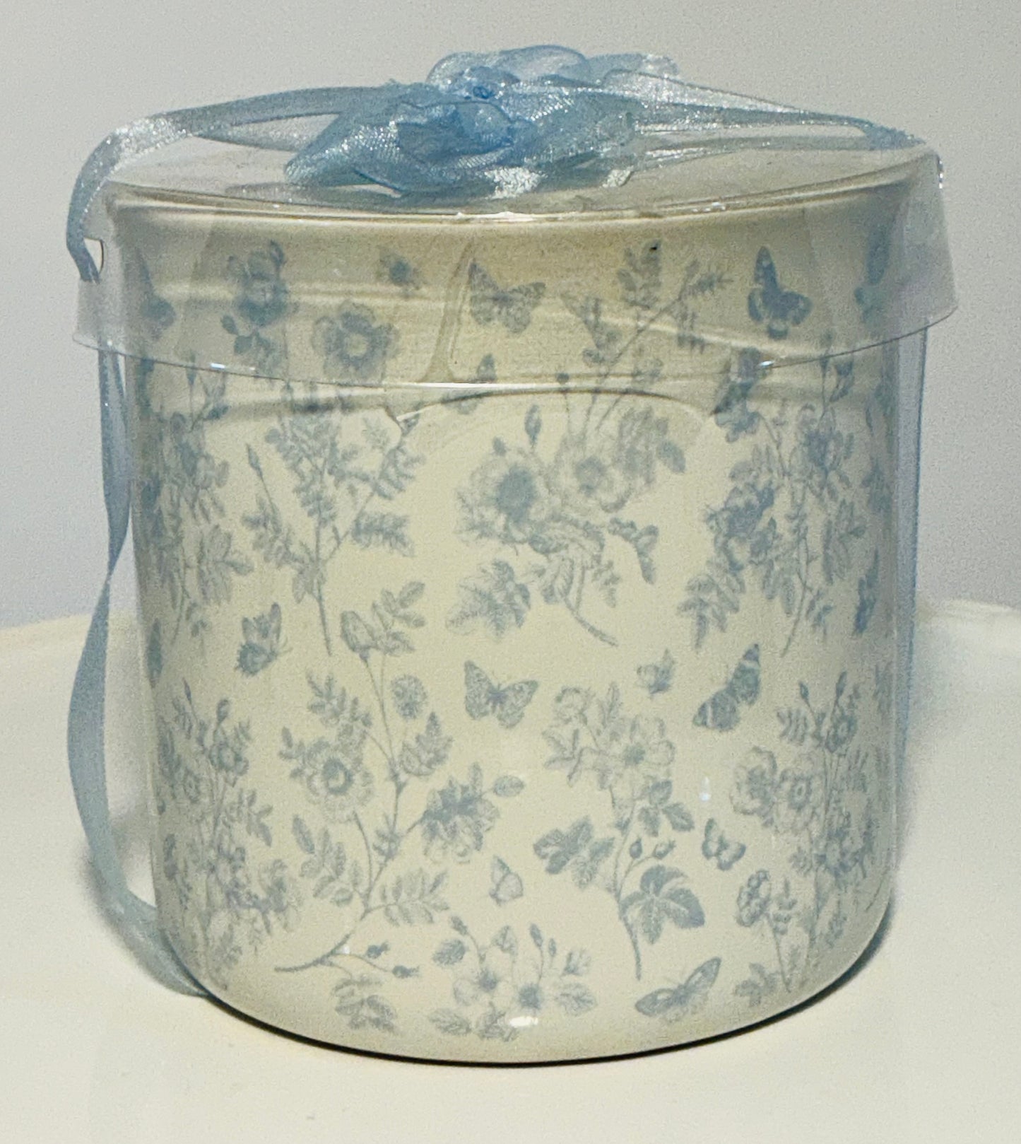 Sunday Morning Ceramics, flowers patterns large mug w/blue ribbon & tag that reads “you are loved”