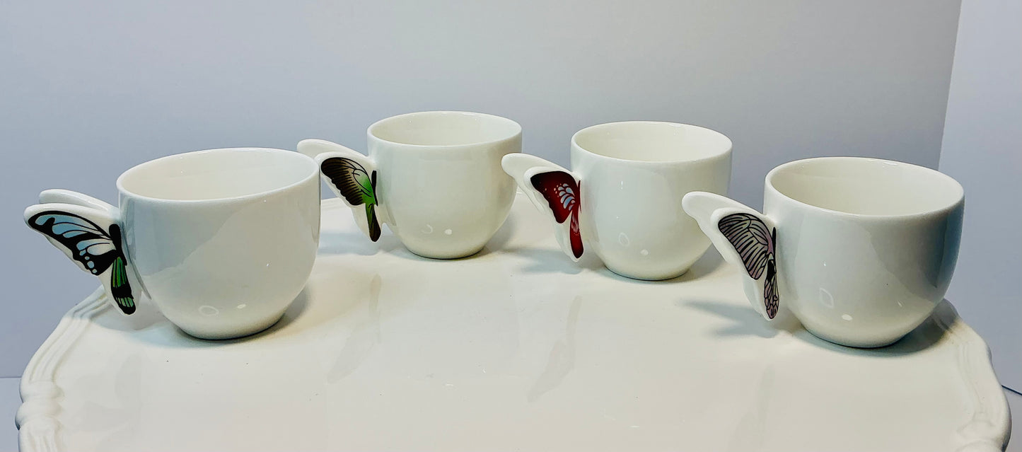 Set of 4 espresso coffee cups w/ Butterfly handle design