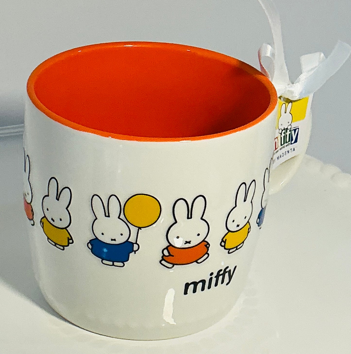 MIFFY By Magenta Bunny Rabbit 3D texture 18oz large ceramic mug w/Orange interior
