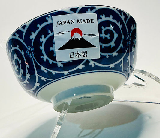 Japan Noodle/ Rice Bowl , Cobalt Swirls Made in Japan