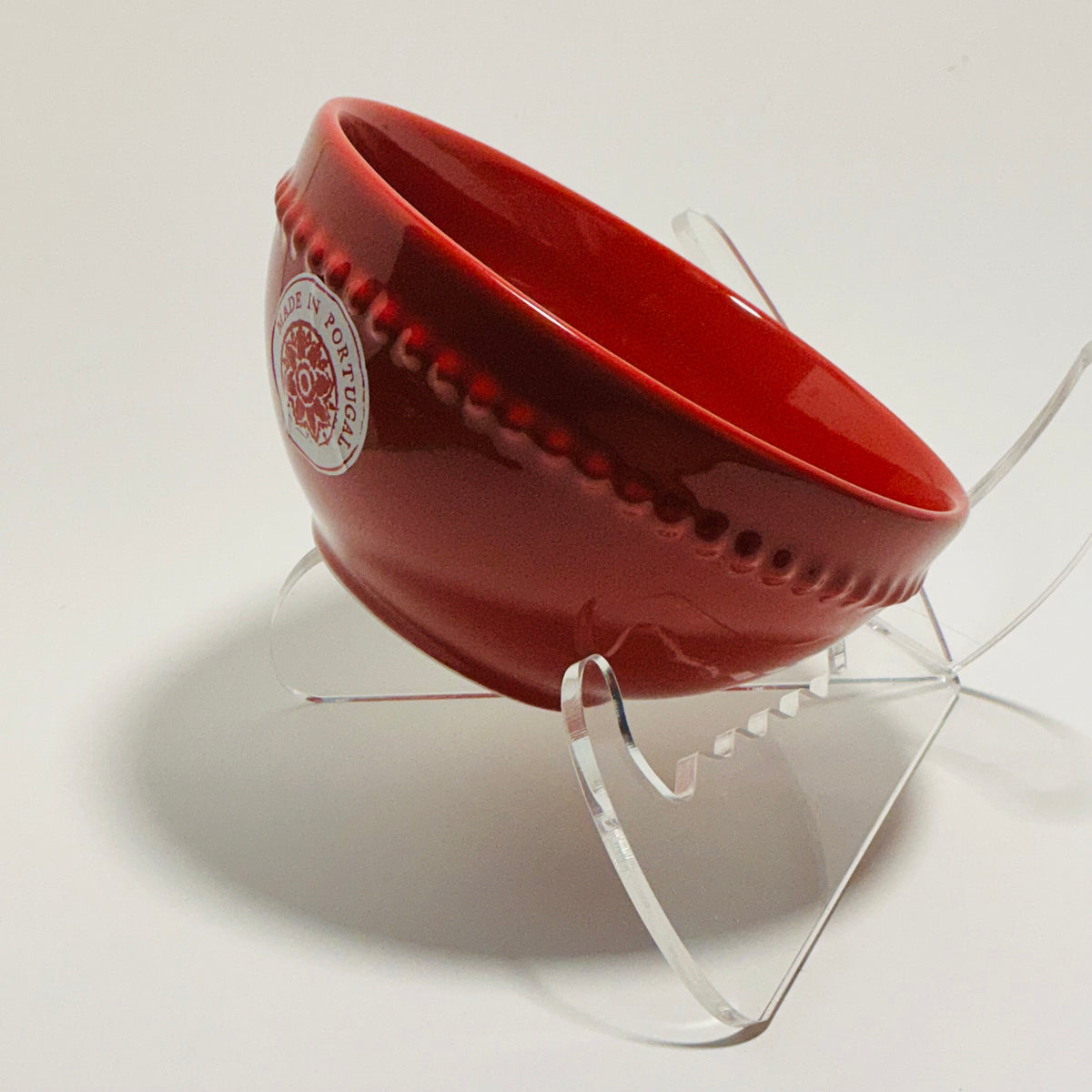 Matceramica Portugal Red Soup deep Bowl 6”Ceramic Beaded Edge Made in Portugal