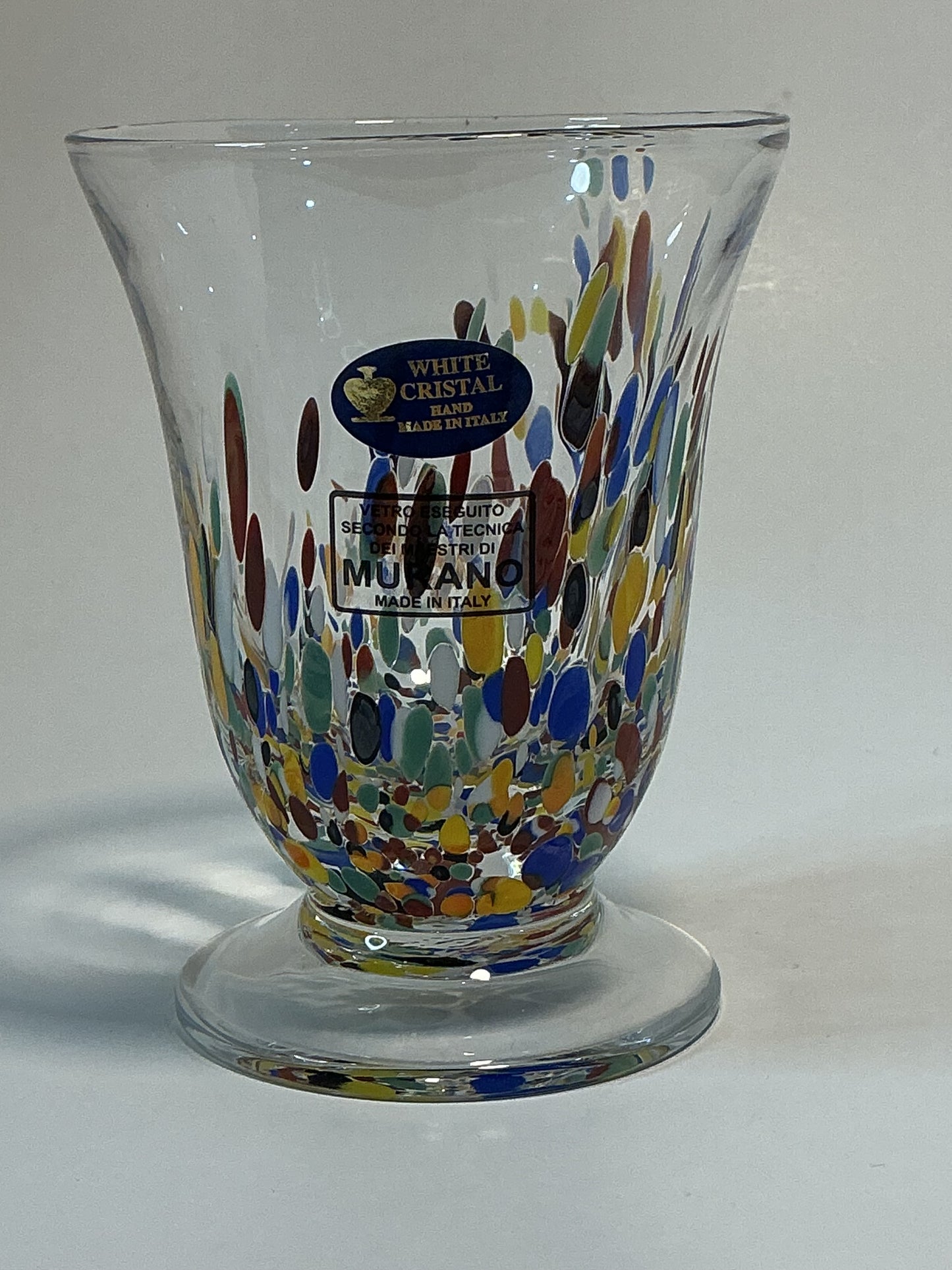 MURANO Style White Crystal Goblet multicolored glass fragments 10oz hand blown In Italy