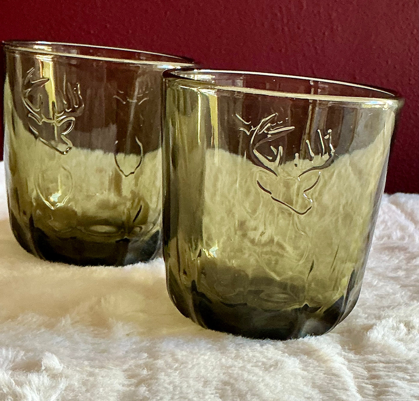 Set of 2 La Rochère Deer Head Whiskey Glass Tumbler 10.48 oz Olive Green