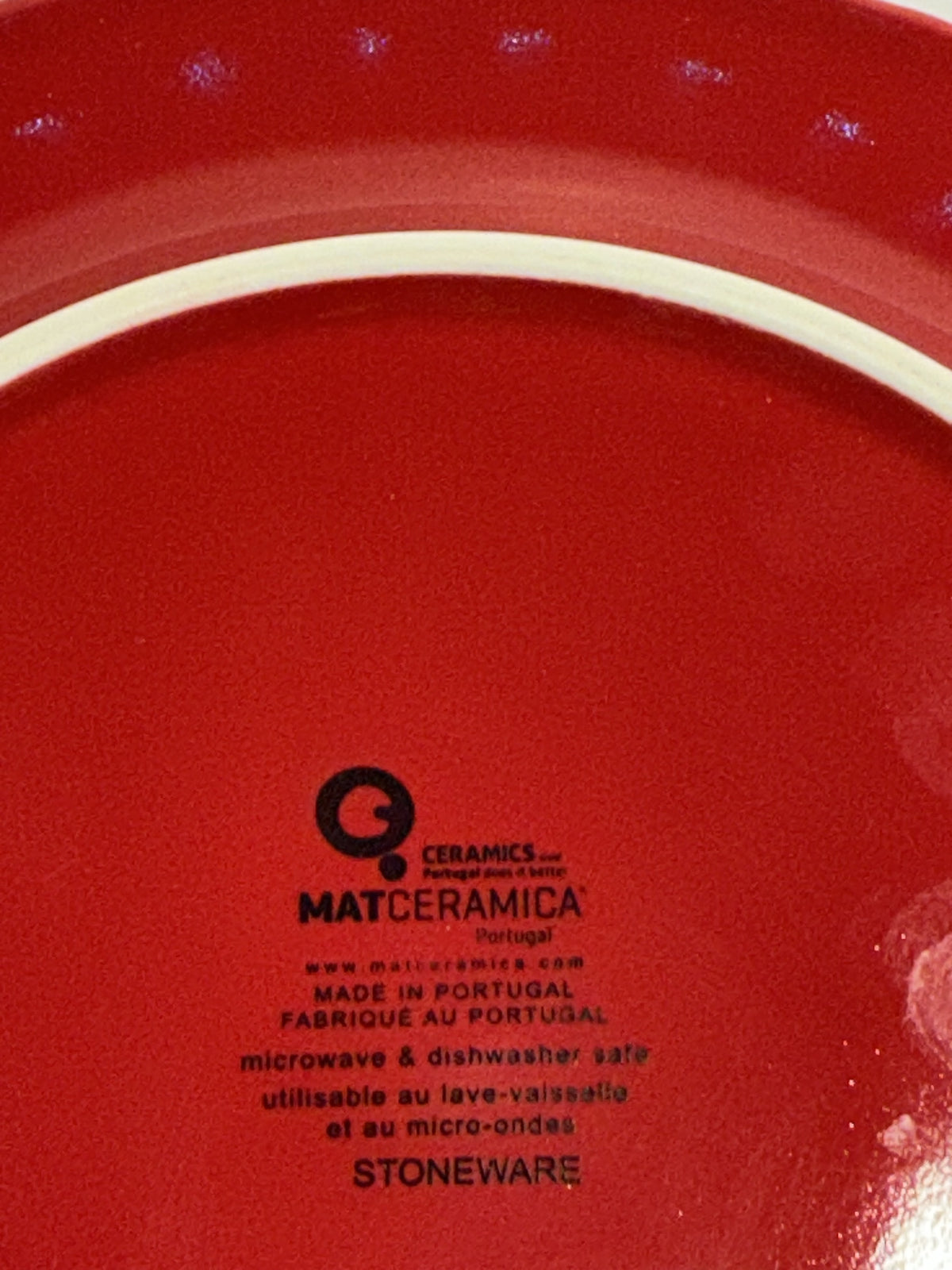 Matceramica Portugal Red Salad platter 9” Ceramic Beaded Edge Made in Portugal