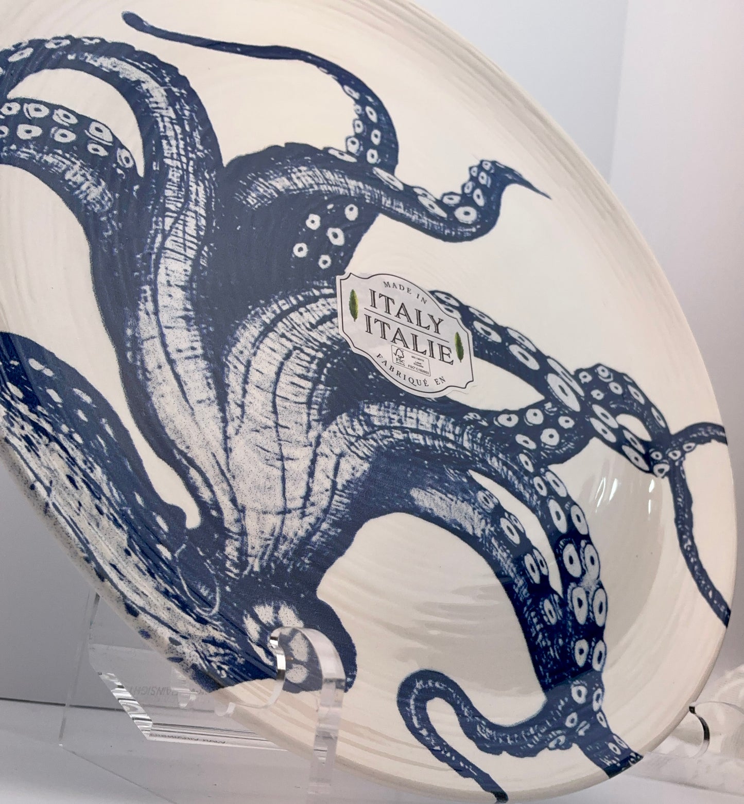 Ceramiche Italia Octopus Dinner Plate & Pasta Bowl – Blue White Italian Handcrafted Coastal