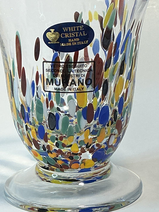 MURANO Style White Crystal Goblet multicolored glass fragments 10oz hand blown In Italy