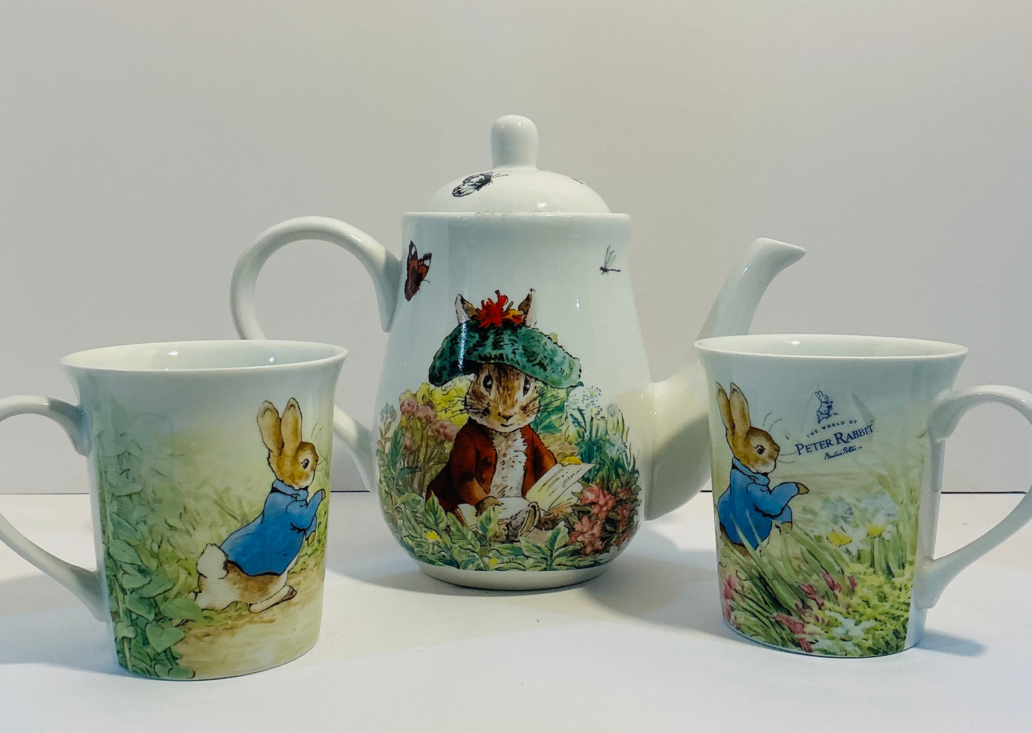 Beatrix Potter Peter Rabbit Set of 2 Mugs and Coffee/Teapot for Easter Celebration