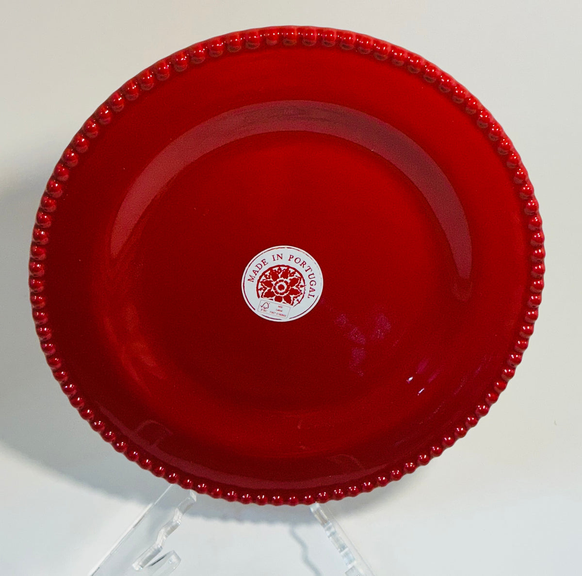 Matceramica Portugal Red Salad platter 9” Ceramic Beaded Edge Made in Portugal