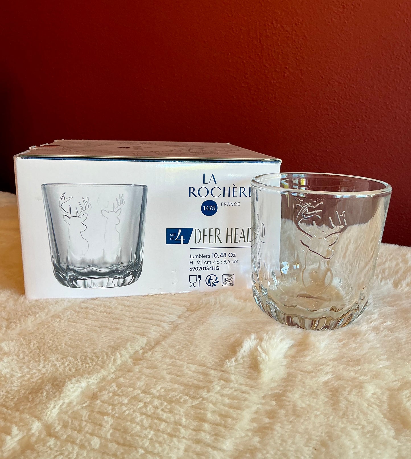 Set of 2 La Rochère Deer Head Whiskey/ Tumbler Glass Clear 10.48 Oz