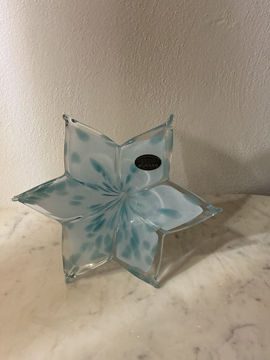 Hand Blown Murano Glass Yellow And Clear Flower Shaped Table Flower