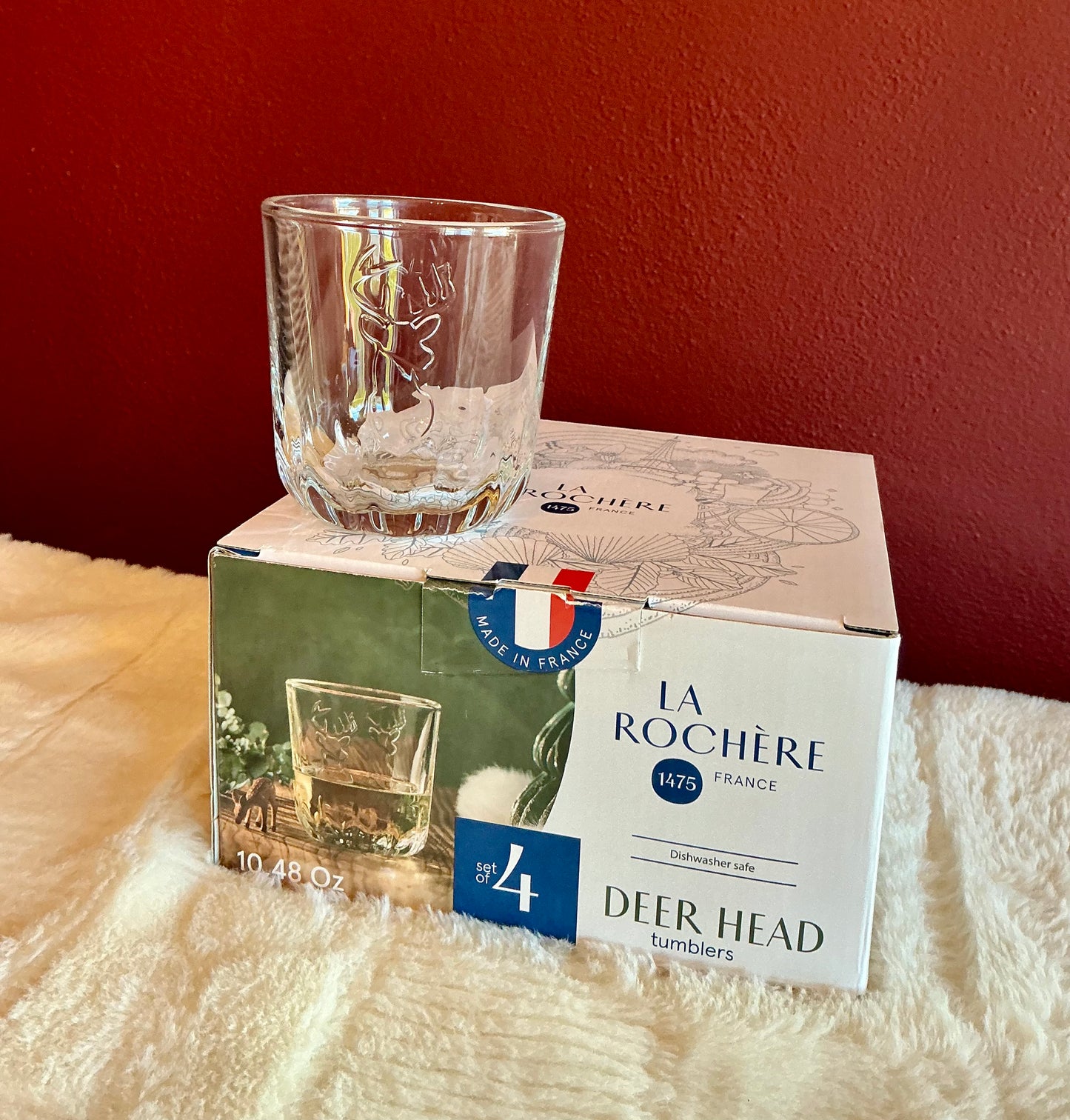 Set of 2 La Rochère Deer Head Whiskey/ Tumbler Glass Clear 10.48 Oz