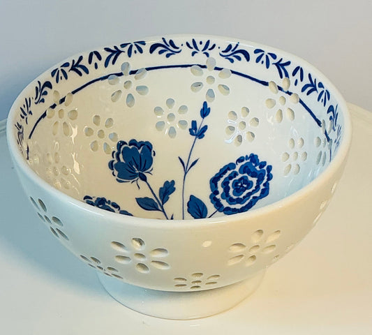 Prima Design Blue Floral Berry Bowl 6”x3.5”