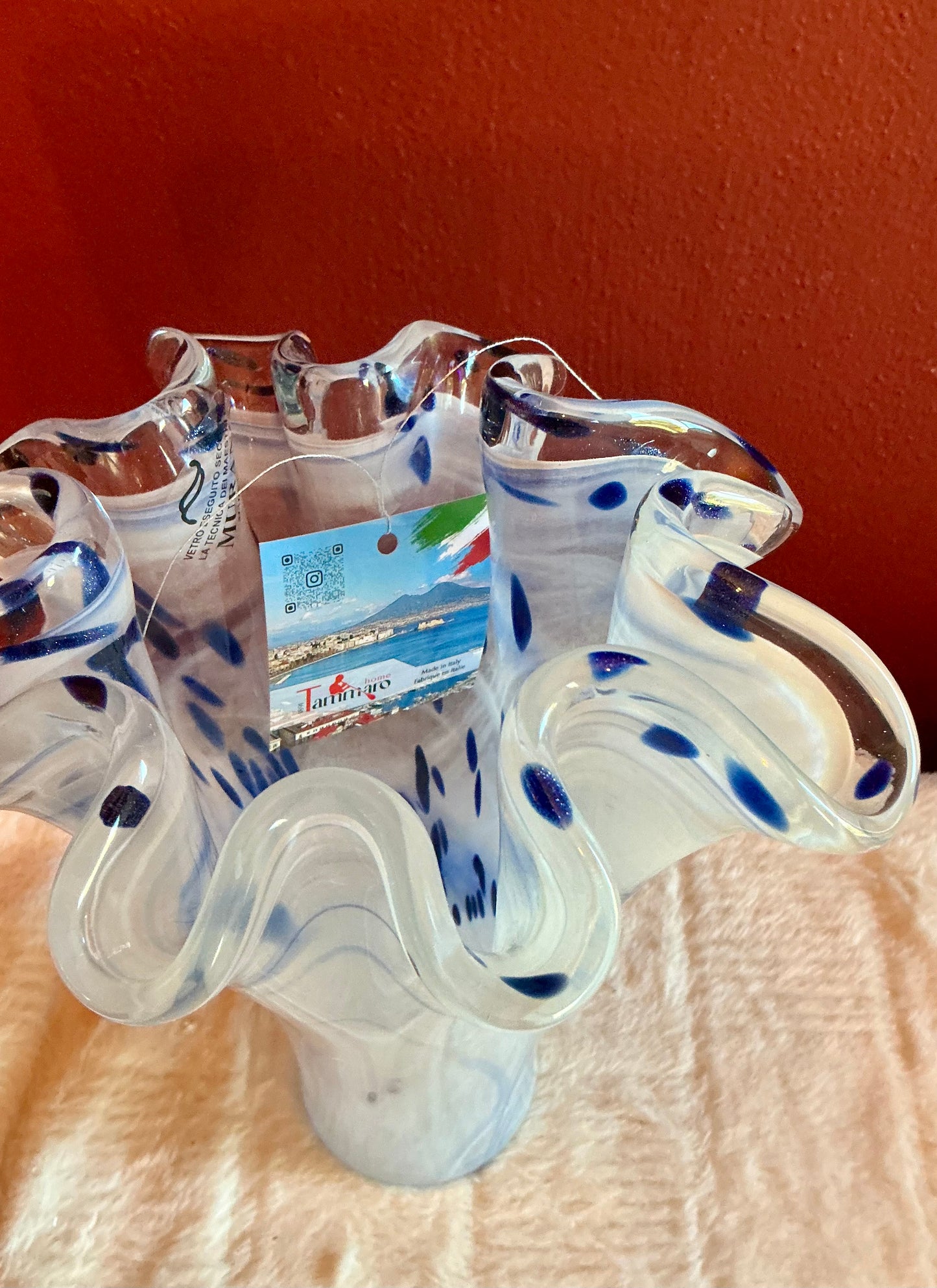 Murano Hand Blown Glass Vase 10 Inch Light Baby Blue Italy 10”