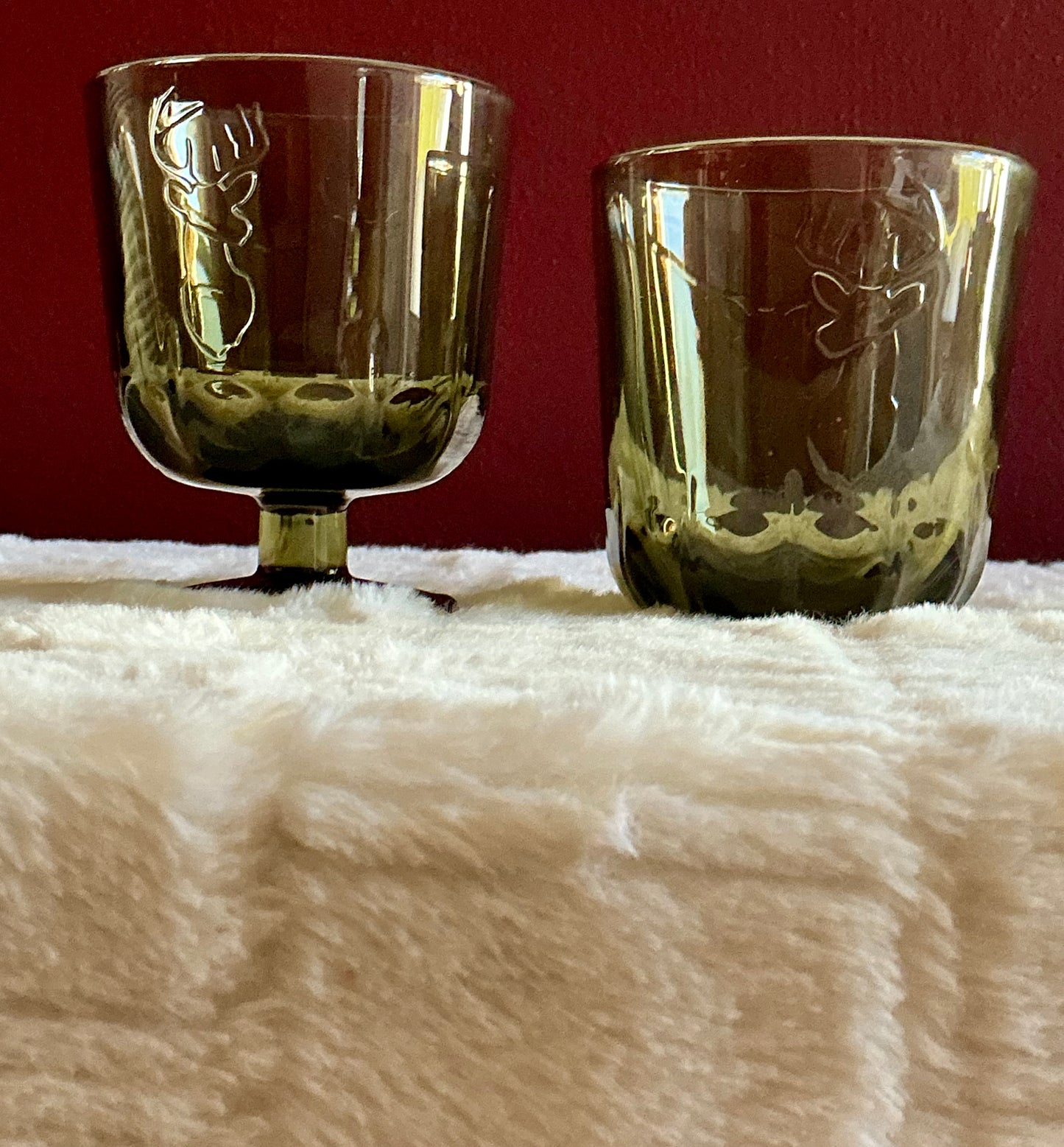 La Rochère Deer Head Short Stem Olive Green Made In France  Set Of  2