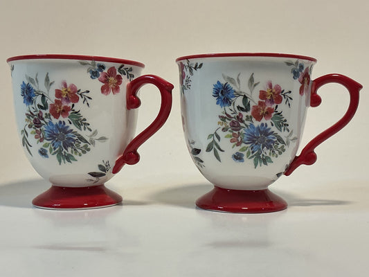 Grace’s Teaware Set of 2 coffee/tea mugs with a red pedestal floral design