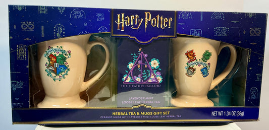 Harry Potter Hogwarts Crest & Deathly Hallows Mug Set w/Herbal Tea
