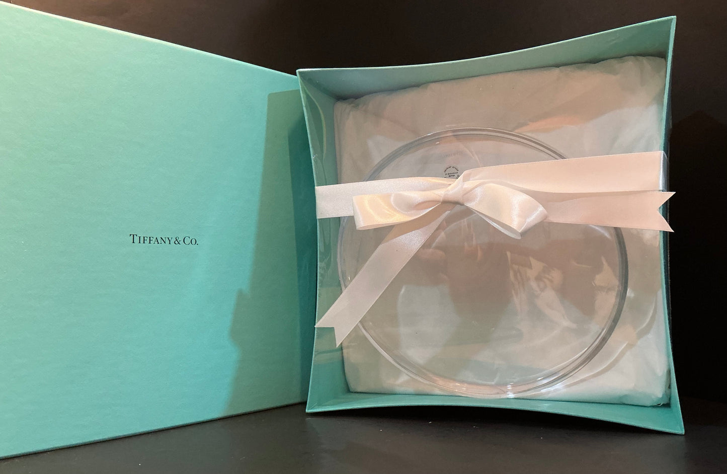 Tiffany & Co. Authentic 8” Round Crystal Platter with Lip-Clear Lead Crystal- Gift Ready