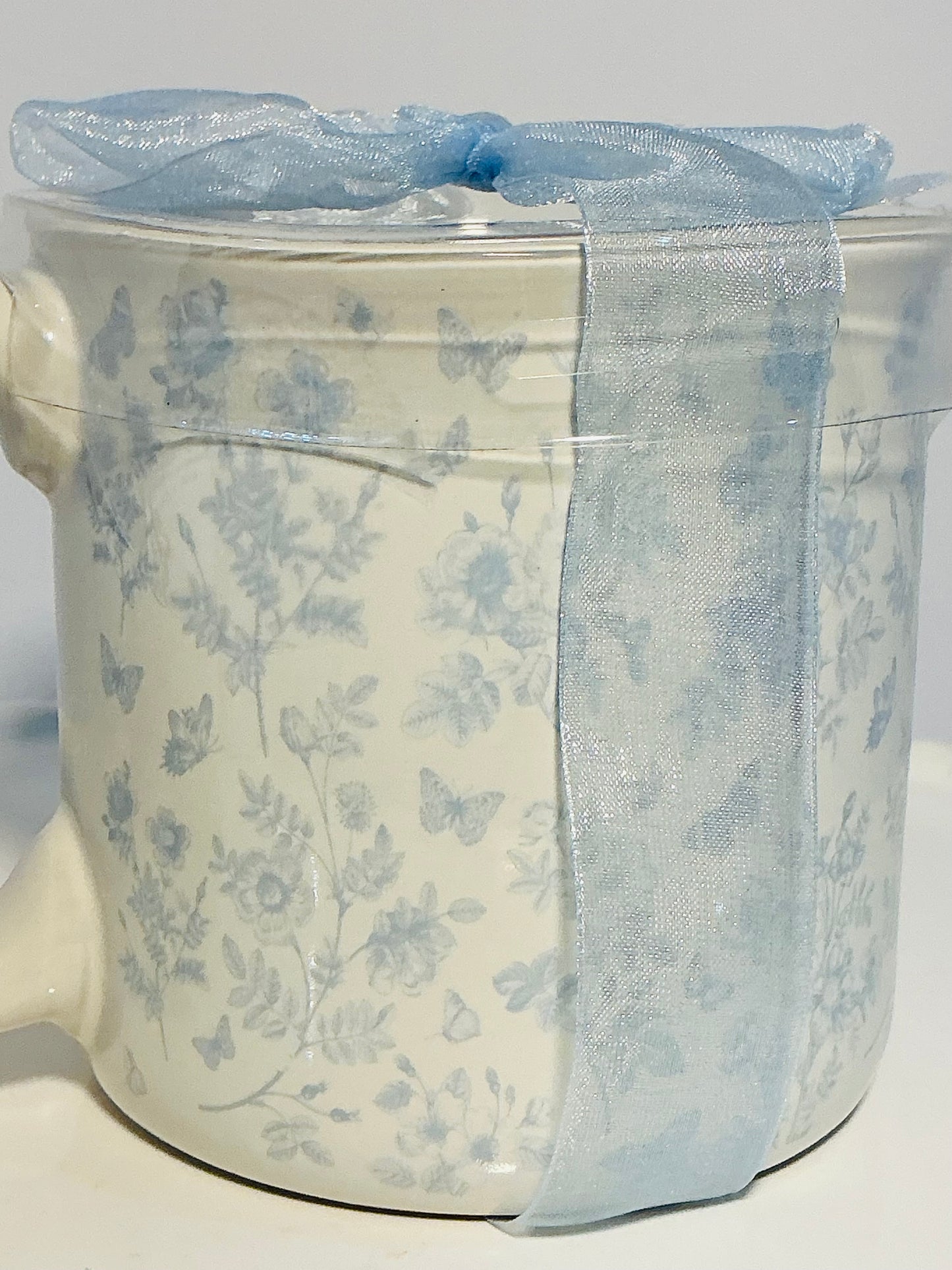 Sunday Morning Ceramics, flowers patterns large mug w/blue ribbon & tag that reads “you are loved”