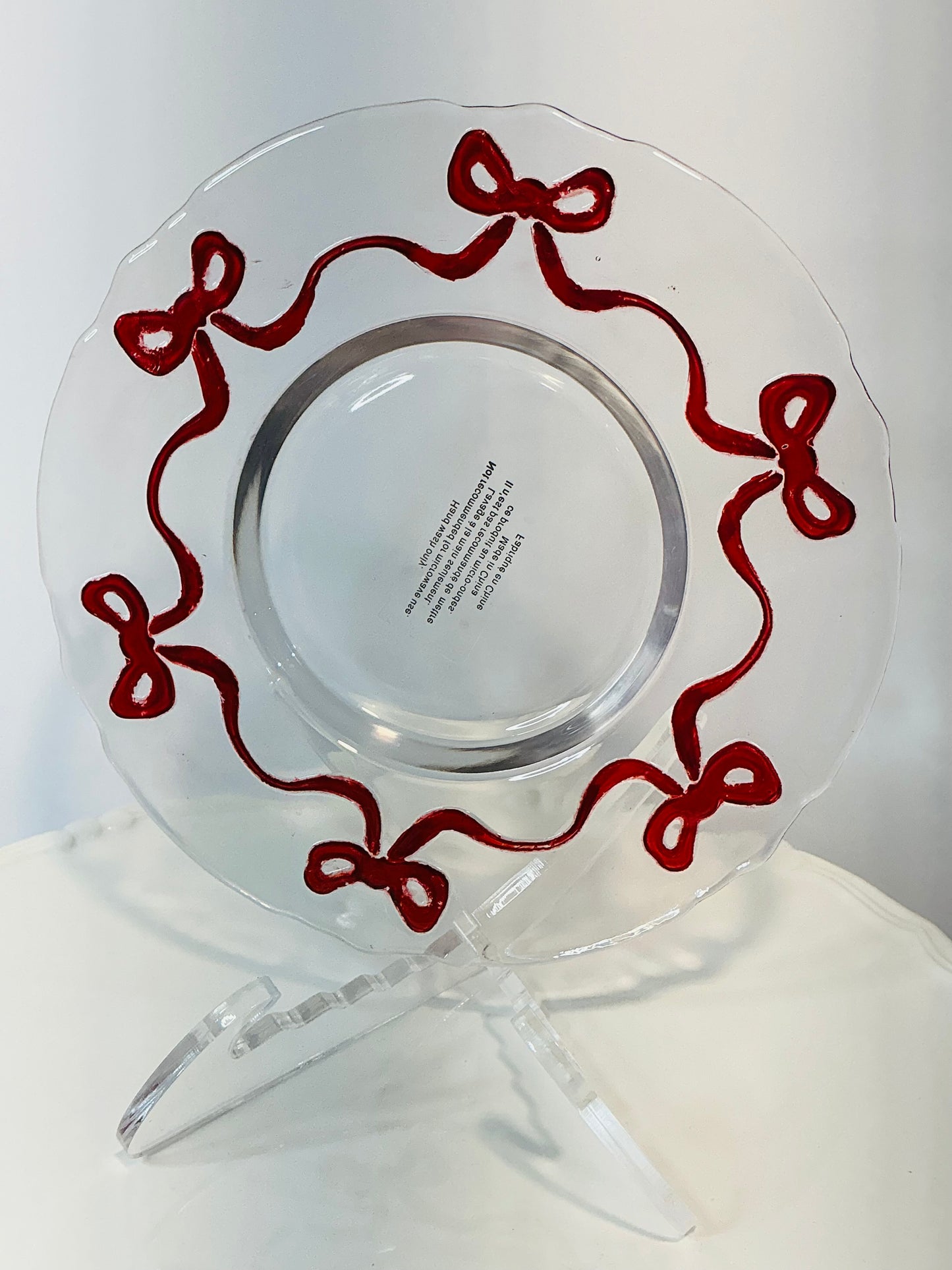 Set of 2 Coquette Red Bow Border Salad/Dessert Glass Plates 7.5”