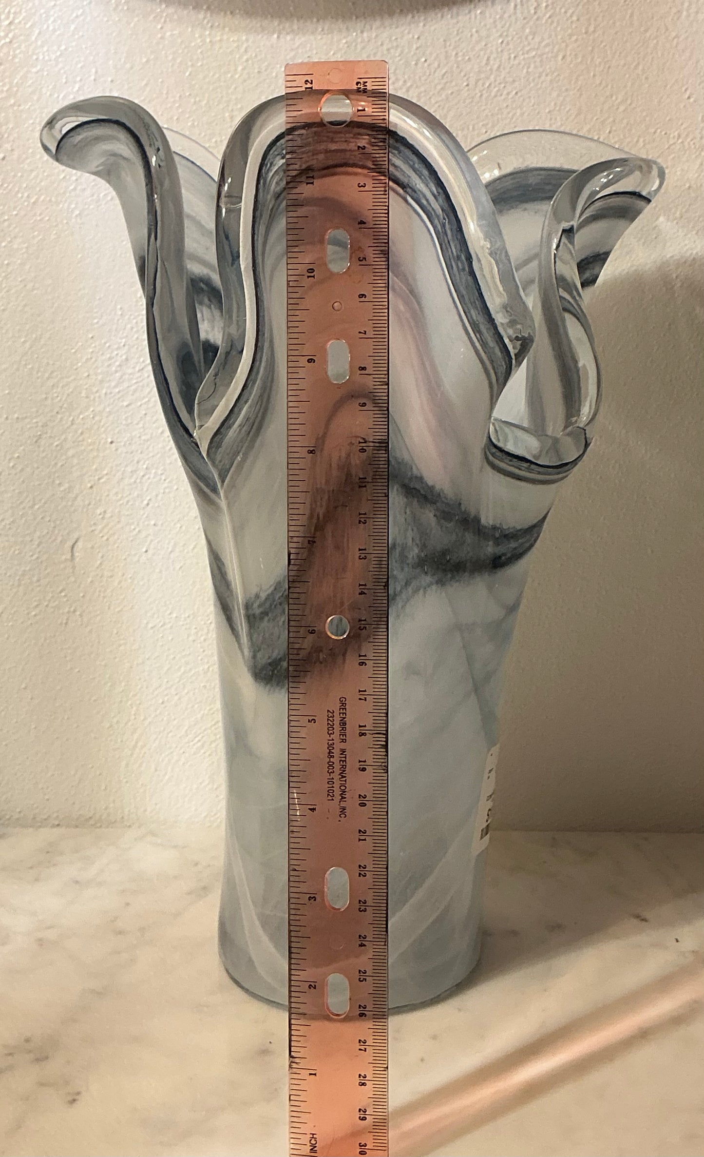 Murano Art Glass Vase Ruffled Blue 10.5”Tall Italy. Hand Blown