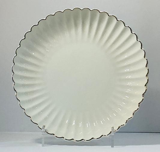 Grace’s Teaware 10.75” diameter/1.75”high White Fine Porcelain Shell w/ gold Rim Dinner Plate