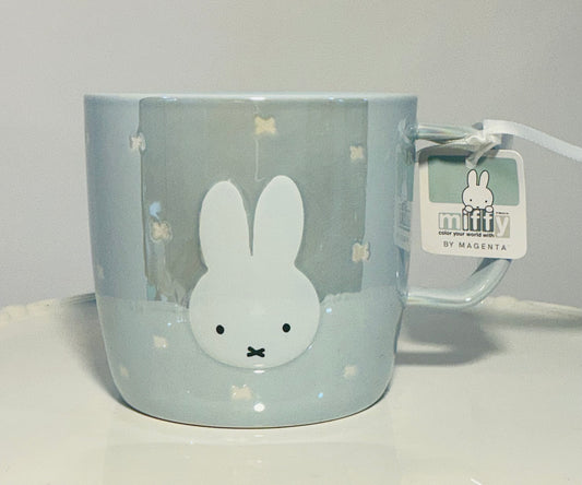 MIFFY By Magenta Bunny Rabbit Iridescent baby blue 18oz large ceramic mug.