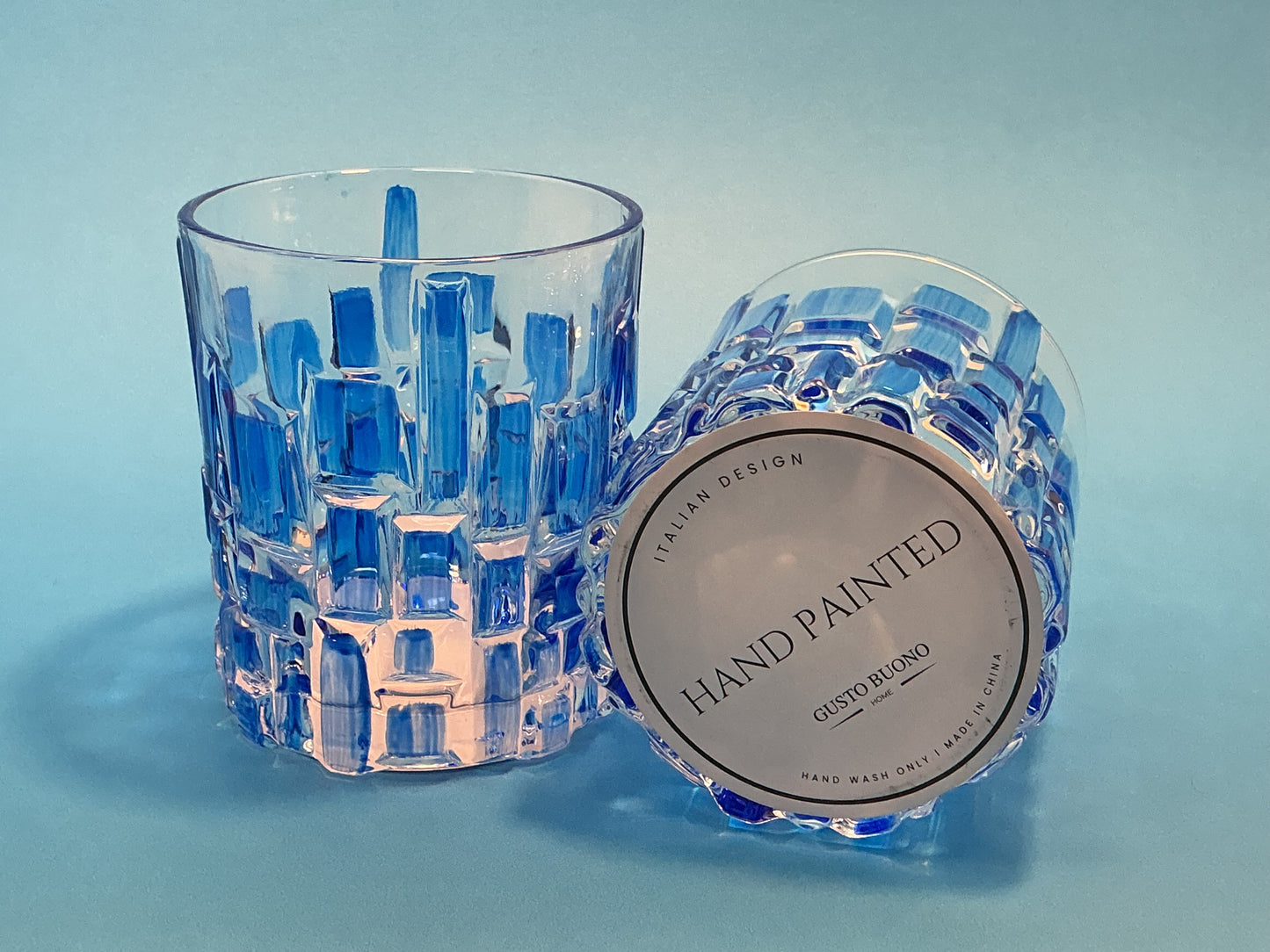 Gusto Buono Blue Hand Painted Drinking/Whisky Glasses set of 2 made in Italy