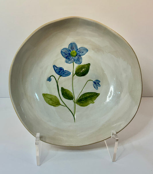 Potter’s Studio Hand-Painted Blue Floral Serving Ceramic Bowl 9”