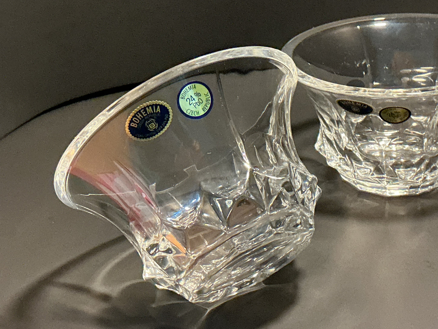 Bohemia 24 lead Crystal bowls set of 2 Crafted in the Czech Republic, Vintage from the Diamond collection.