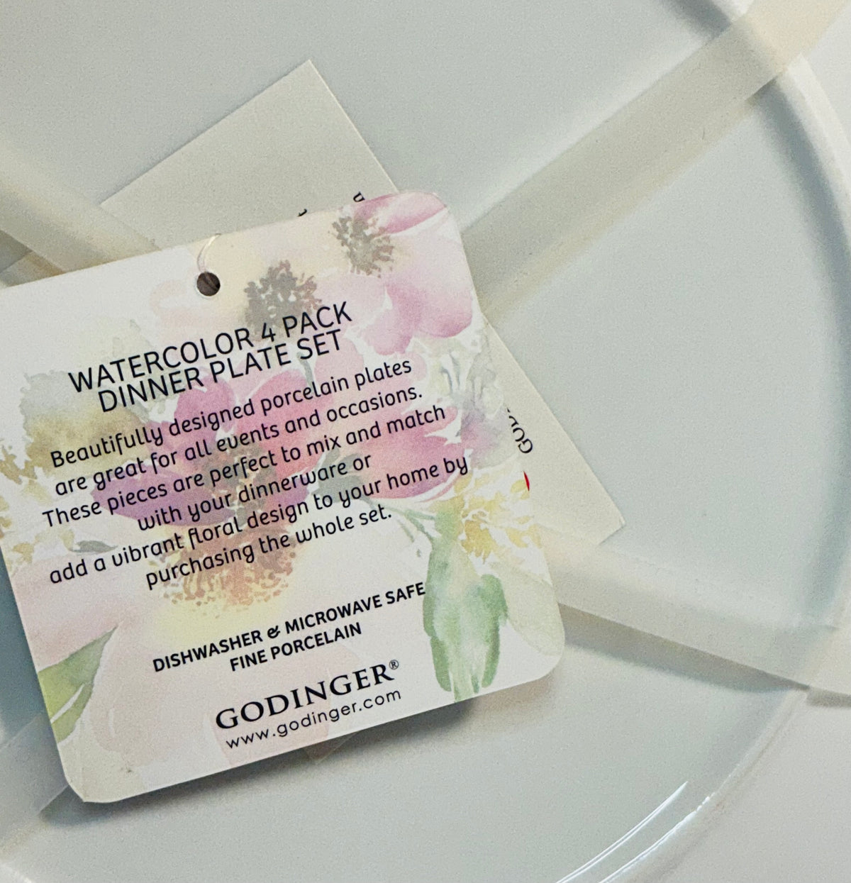Godinger Claro Watercolor 9” Dinner Plate Set of 4 Fine Porcelain Floral
