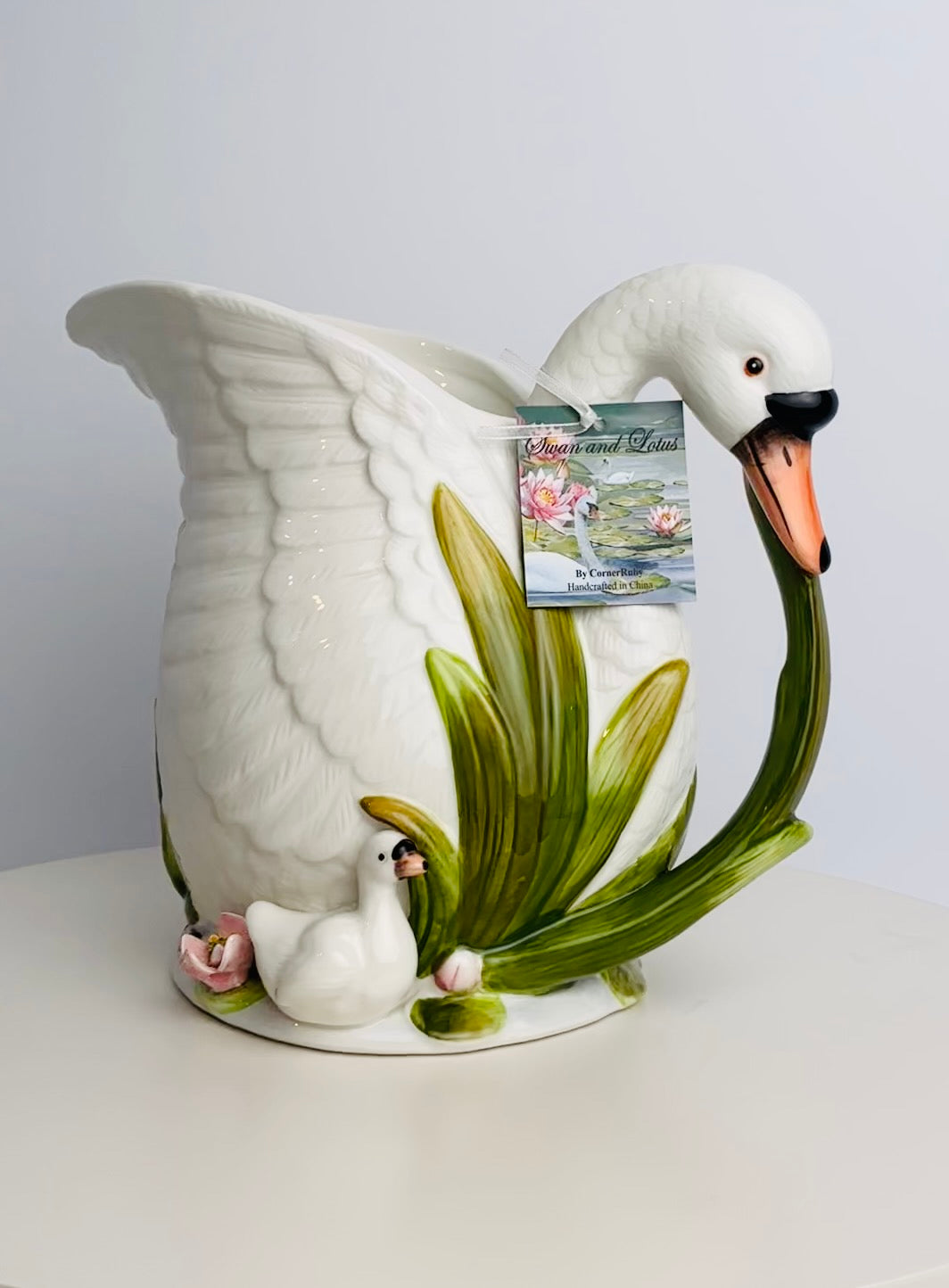 CornerRuby Swan and Lotus Ceramic Figurine – Handcrafted Pitcher & Tureen