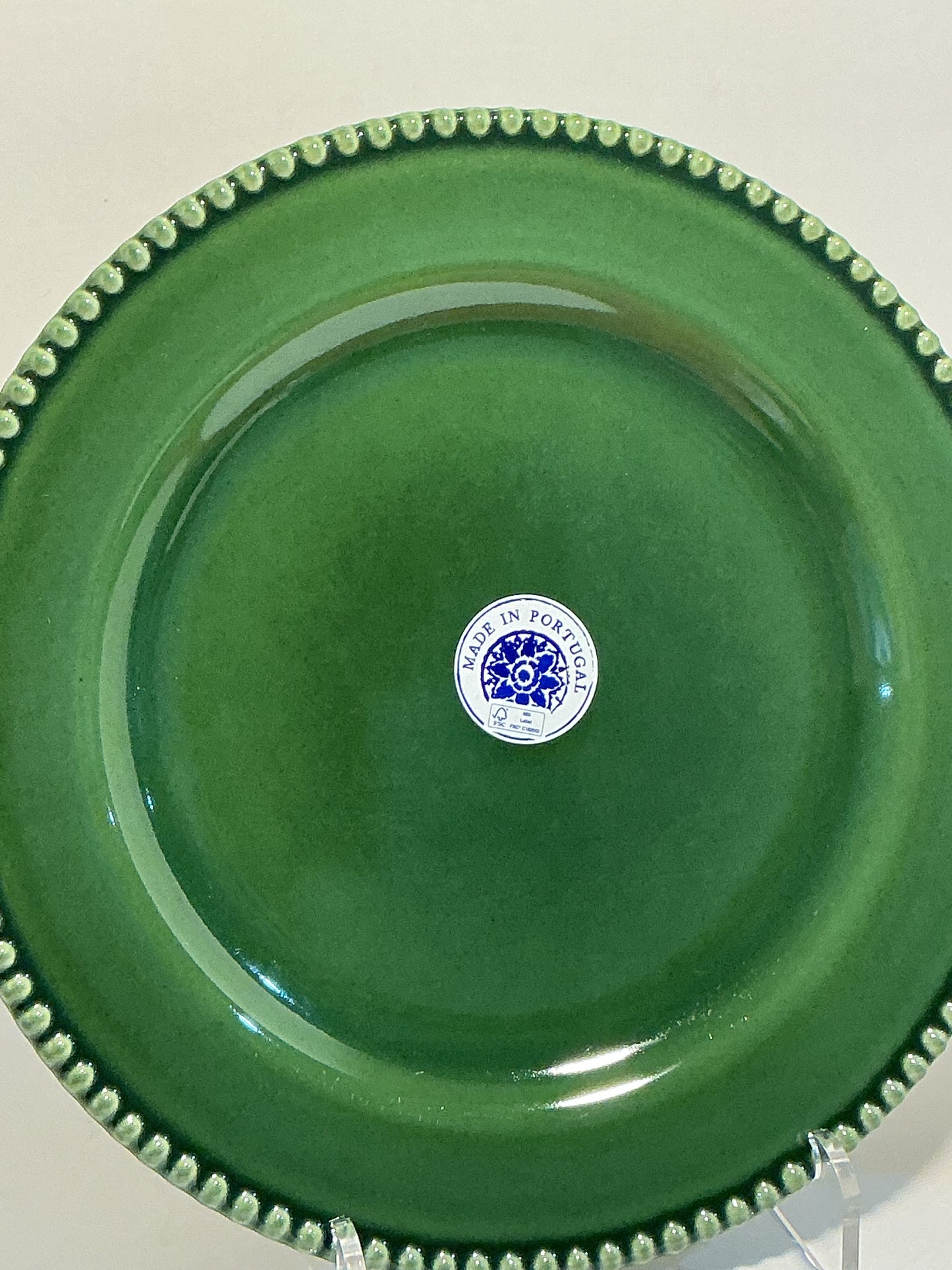 Matceramica Perola green ceramic Dinner Plate with beaded edges 11”Made in Portugal