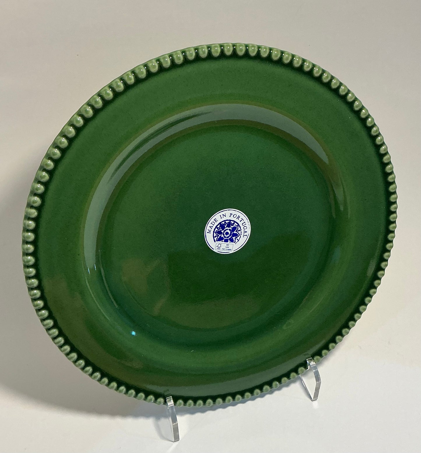 Matceramica Perola green ceramic Dinner Plate with beaded edges 11”Made in Portugal