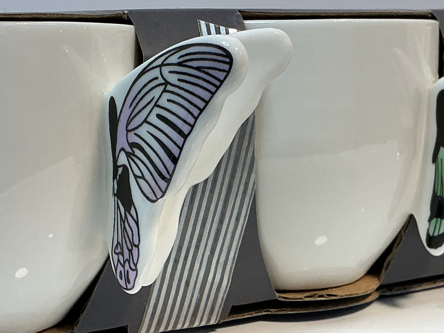 Set of 4 espresso coffee cups w/ Butterfly handle design