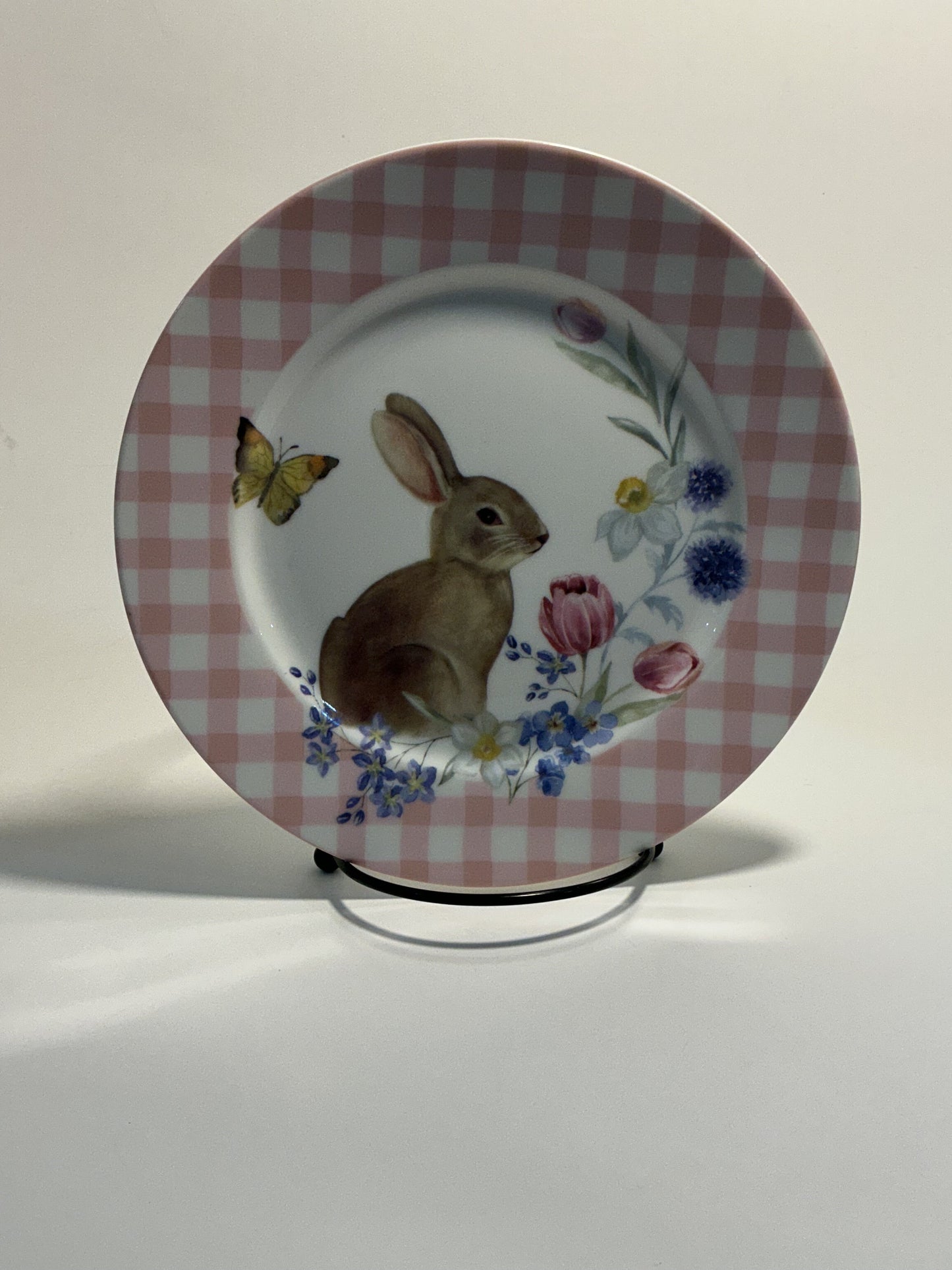Grace’s Teaware Meadow Bunny Pink Gingham set of 2 Dessert/Salad plate