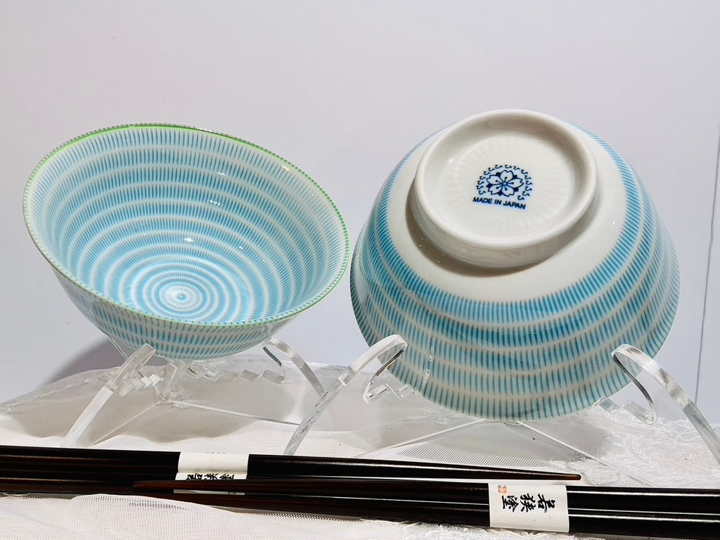 Jewel Japanese Ceramic Rice Bowl with Chopsticks | 6" | Made in Japan